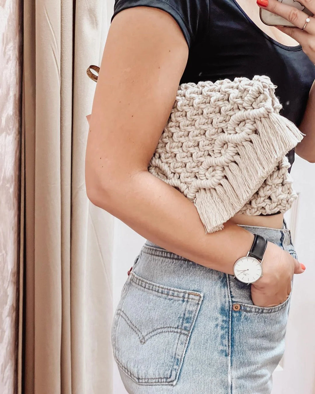 Stylish Handmade Macrame Sling Bags For Women’s macrame hand bag full size Beige