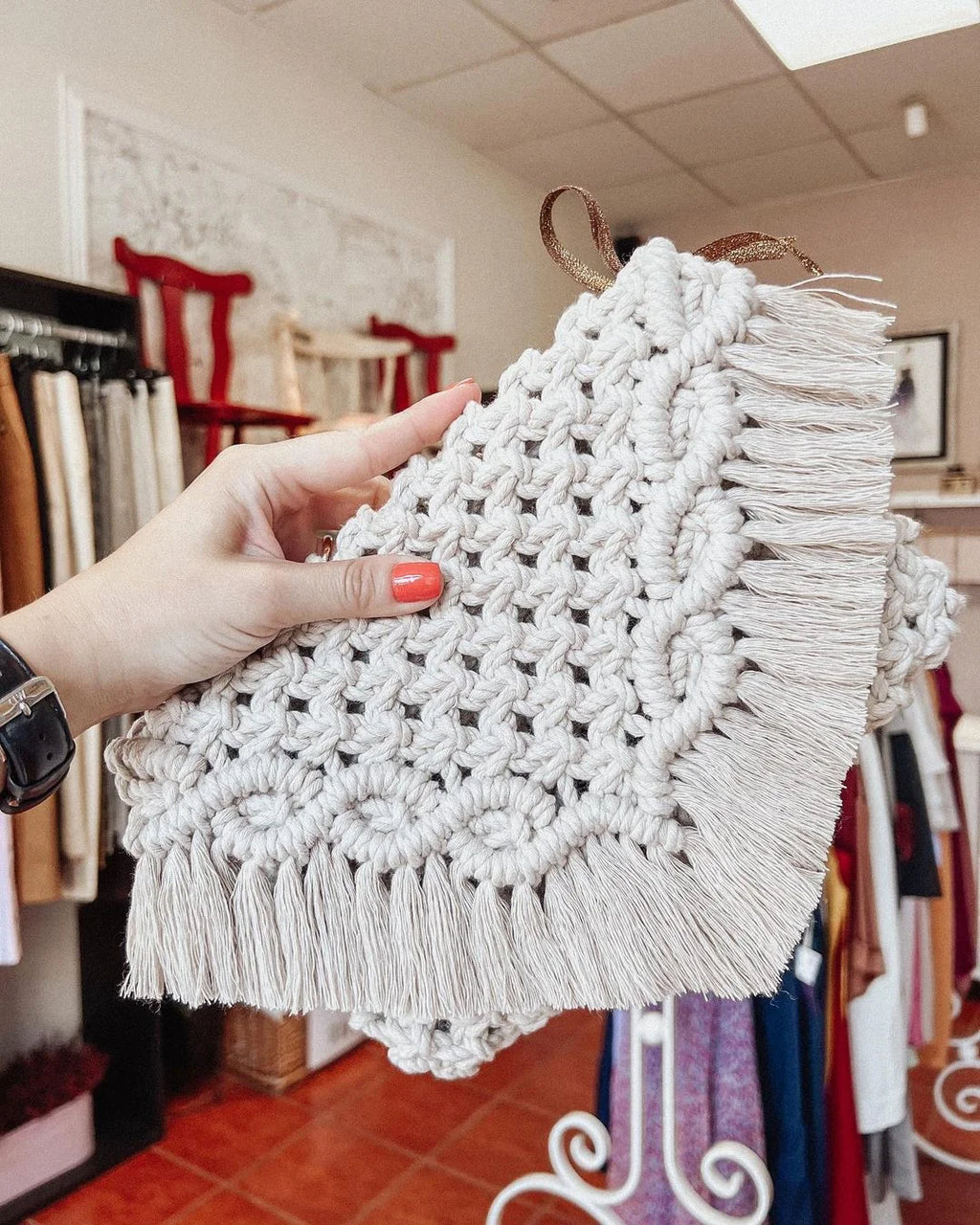 Stylish Handmade Macrame Sling Bags For Women’s macrame hand bag full size Beige