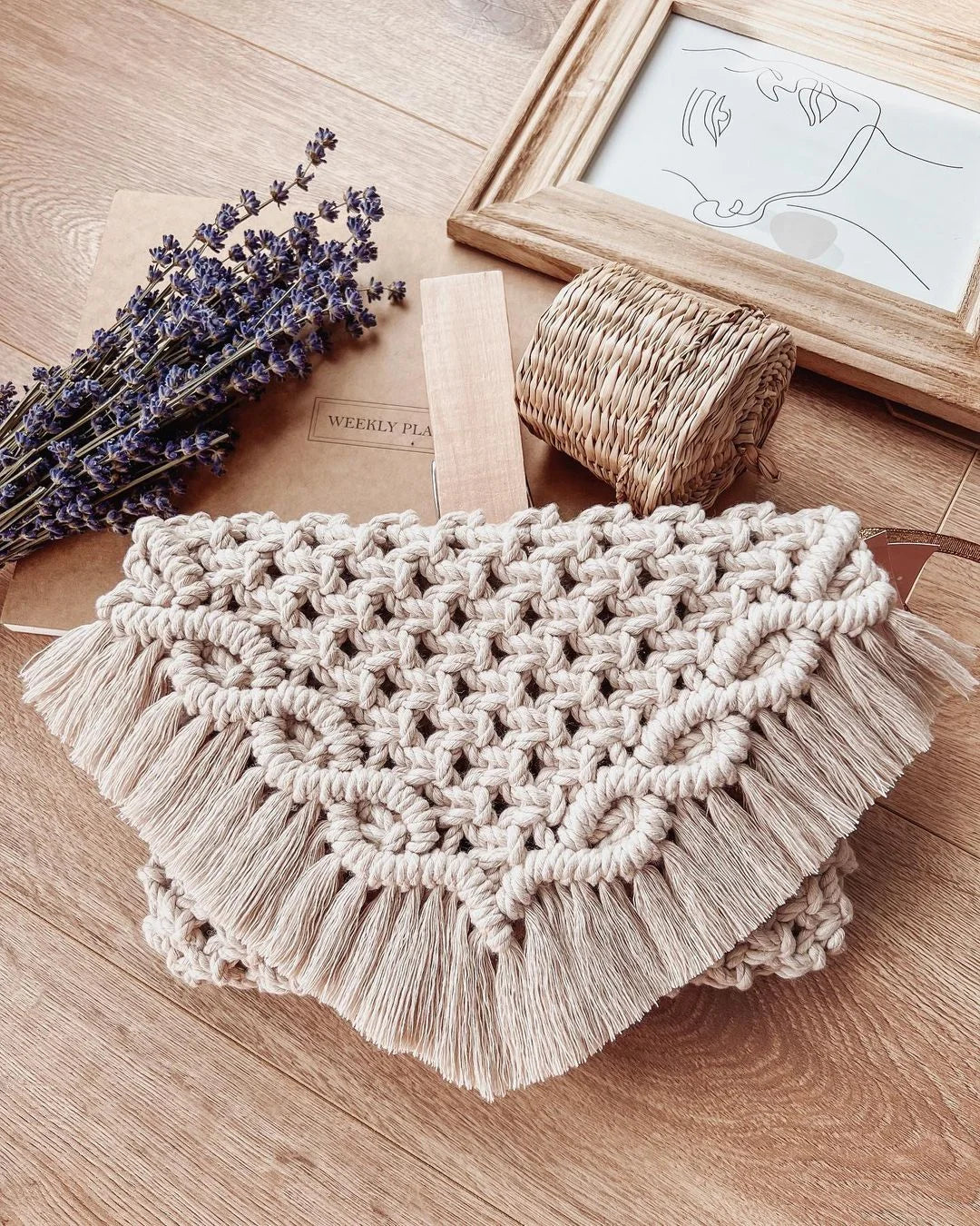 Stylish Handmade Macrame Sling Bags For Women’s macrame hand bag full size Beige