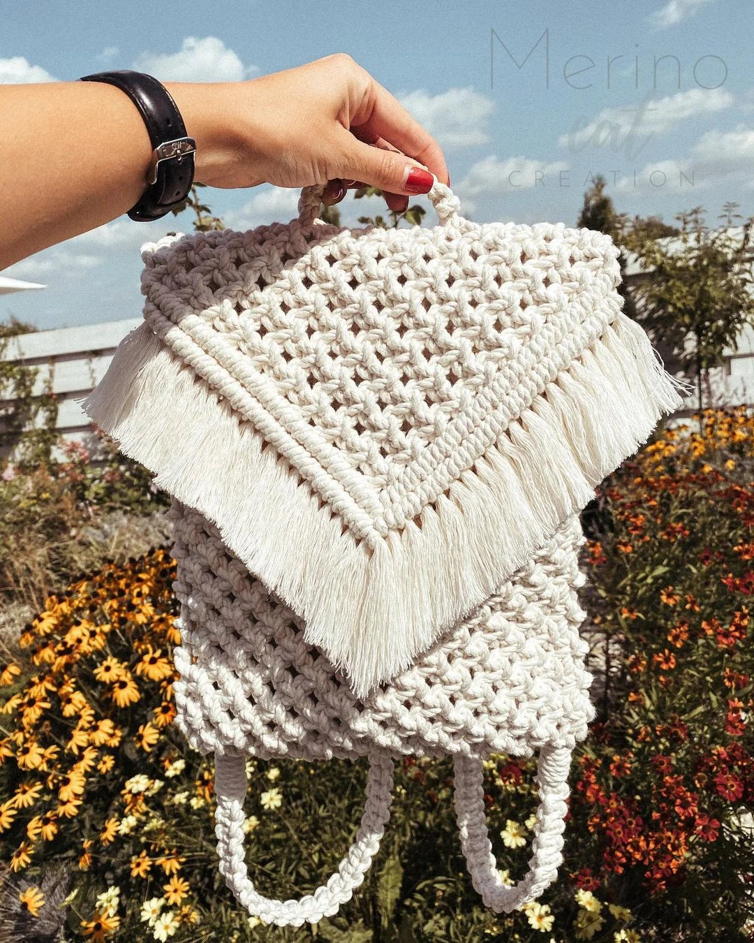 Stylish Handmade Macrame Sling Bags For Women’s macrame hand bag full size Beige