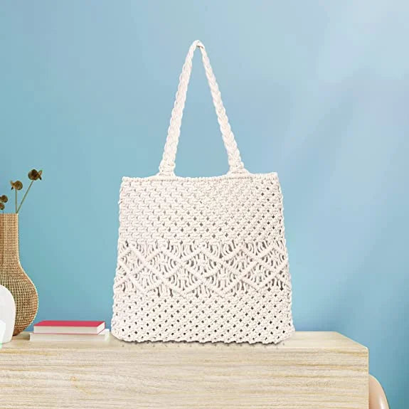 Stylish Handmade Macrame Sling Bags For Women’s macrame hand bag full size Beige