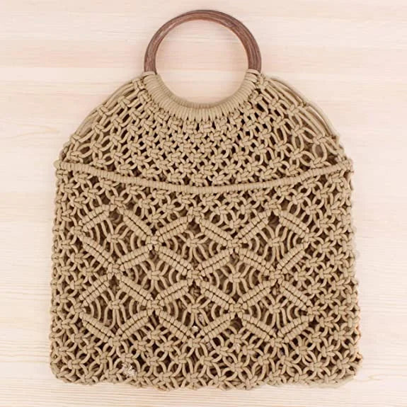 Stylish Handmade Macrame Sling Bags For Women’s macrame hand bag full size Beige