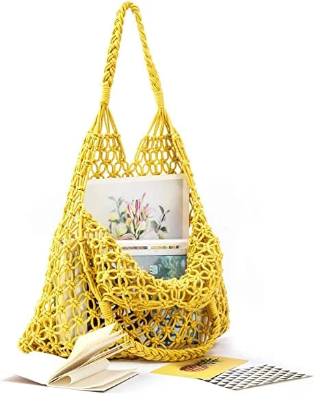 Stylish Handmade Macrame Sling Bags For Women’s macrame hand bag full size Beige