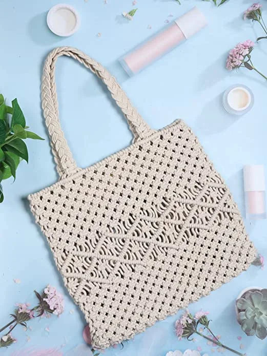 Stylish Handmade Macrame Sling Bags For Women’s macrame hand bag full size Beige