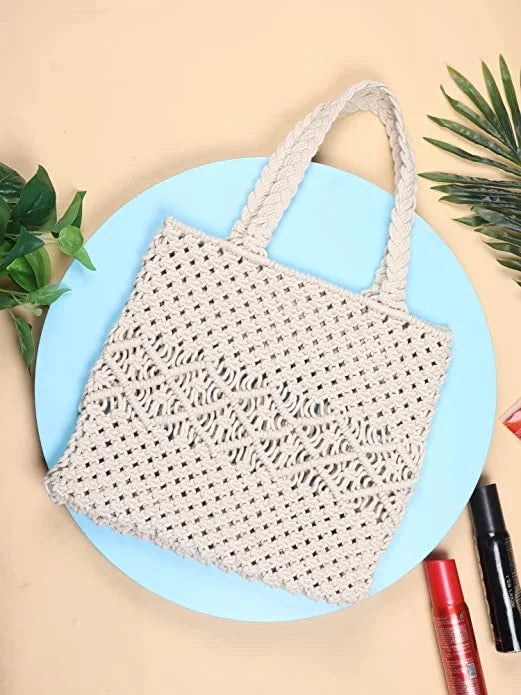 Stylish Handmade Macrame Sling Bags For Women’s macrame hand bag full size Beige