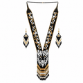Native Tribal Style Long Statement Beaded Necklace for Women Y Shape - Black White Animal