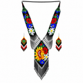 Native Tribal Style Long Statement Beaded Necklace for Women Y Shape - Black Flower