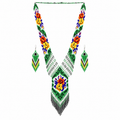 Native Tribal Style Long Statement Beaded Necklace for Women Y Shape - Green Flower