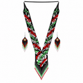 Native Tribal Style Long Statement Beaded Necklace for Women Y Shape - Black Green Flower