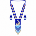Native Tribal Style Long Statement Beaded Necklace for Women Y Shape - Blue White Swan