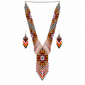 Native Tribal Style Long Statement Beaded Necklace for Women Y Shape - Orange Brown Southwest