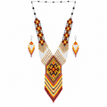 Native Tribal Style Long Statement Beaded Necklace for Women Y Shape - Orange Yellow Southwest