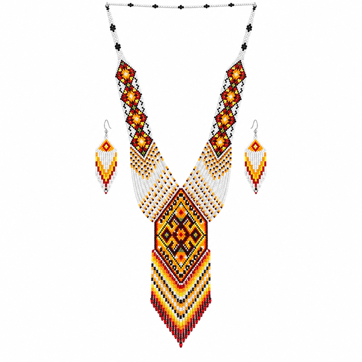 Native Tribal Style Long Statement Beaded Necklace for Women Y Shape - Orange Yellow Southwest