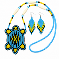Black &amp; Blue Turtle Beaded Necklace and Earring Set