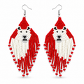Handmade Red White Seed Beads Polar Bear Beaded Earrings
