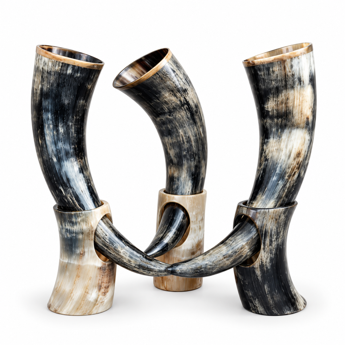 Handcrafted Buffalo Horn Drinking Horn with Stand