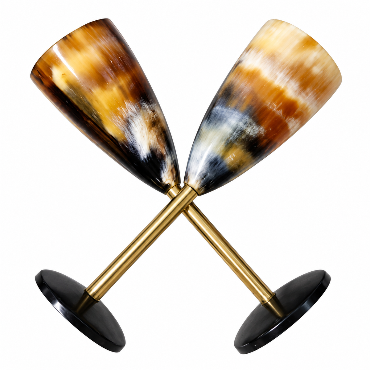 Handcrafted Buffalo Horn Wine Glass with Brass Stem – Luxury Natural Drinkware
