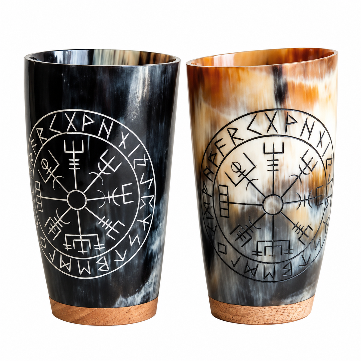 Handcrafted Viking Rune Engraved Buffalo Horn Drinking Tumbler