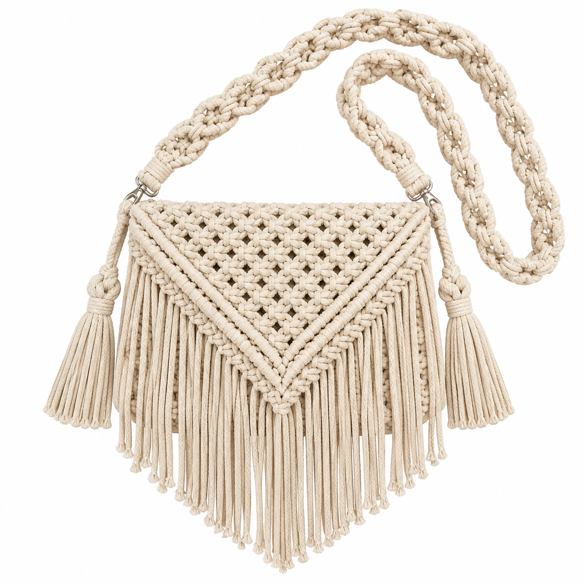 Stylish Handmade Macrame Sling Bags For Women’s macrame hand bag full size Beige