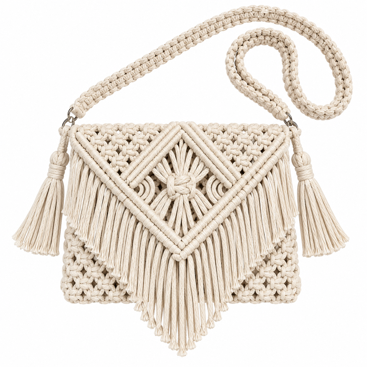 Stylish Handmade Macrame Sling Bags For Women’s macrame hand bag full size Beige