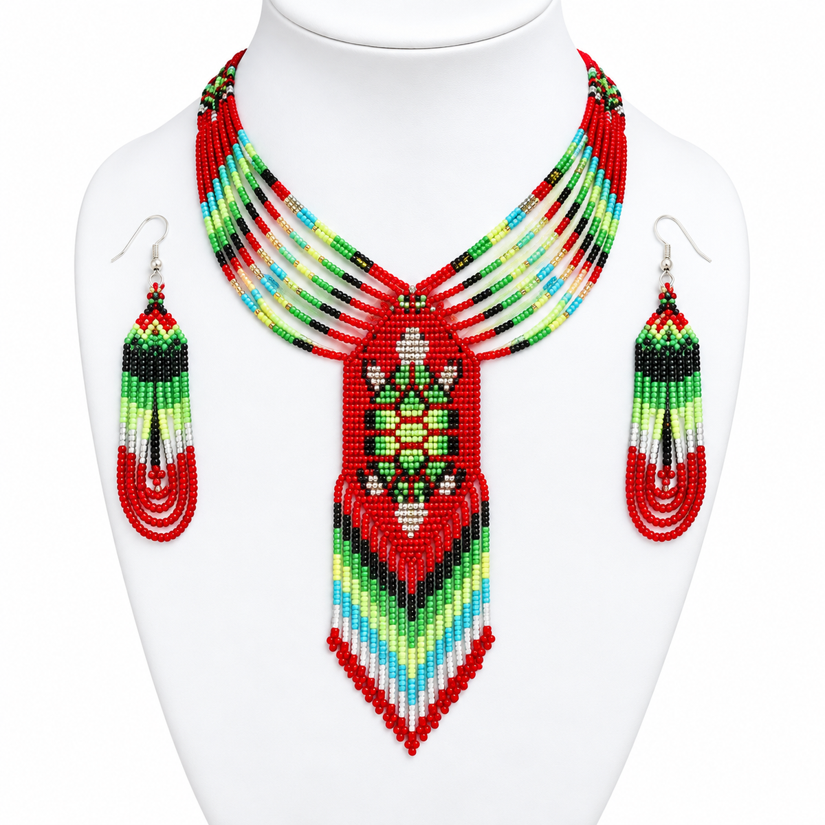 Vibrant Orange Turtle Beaded Lariat Necklace and Earrings Set
