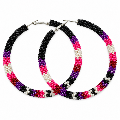 Handmade Native Style 3 Inch Hoop Earrings with Czech Seed Beads