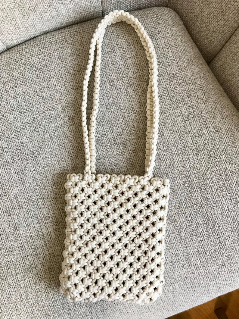 Stylish Handmade Macrame Sling Bags For Women’s macrame hand bag full size Beige