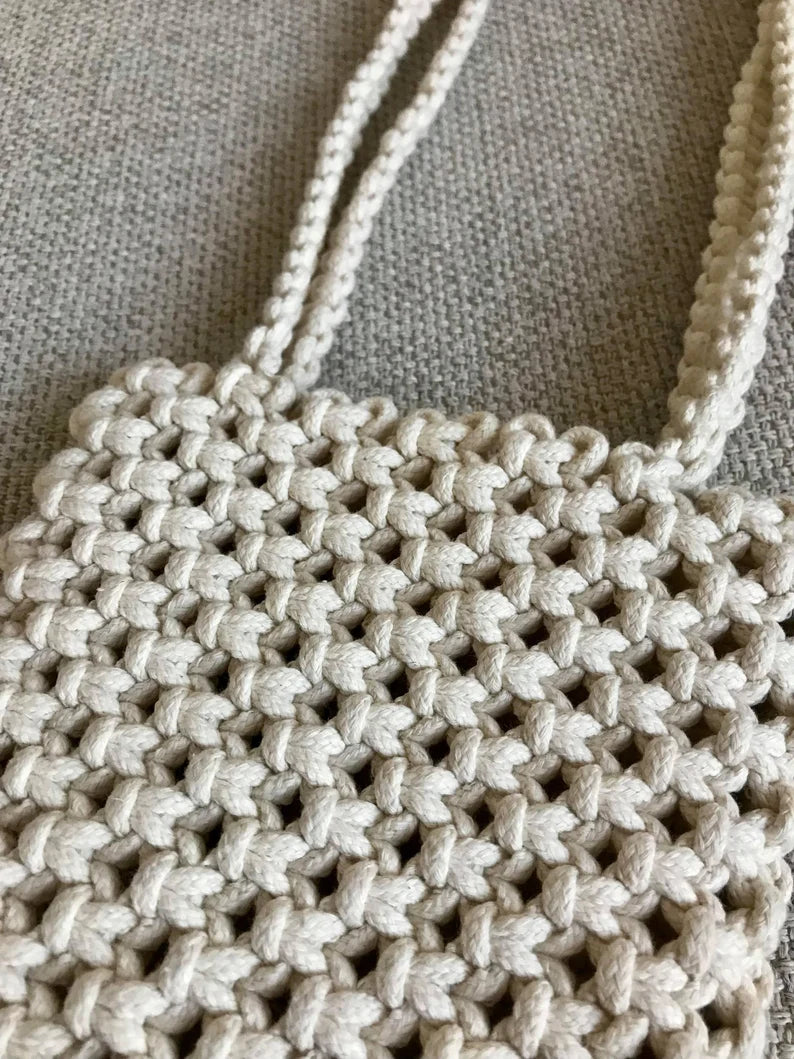Stylish Handmade Macrame Sling Bags For Women’s macrame hand bag full size Beige