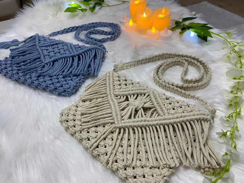 Stylish Handmade Macrame Sling Bags For Women’s macrame hand bag full size Beige