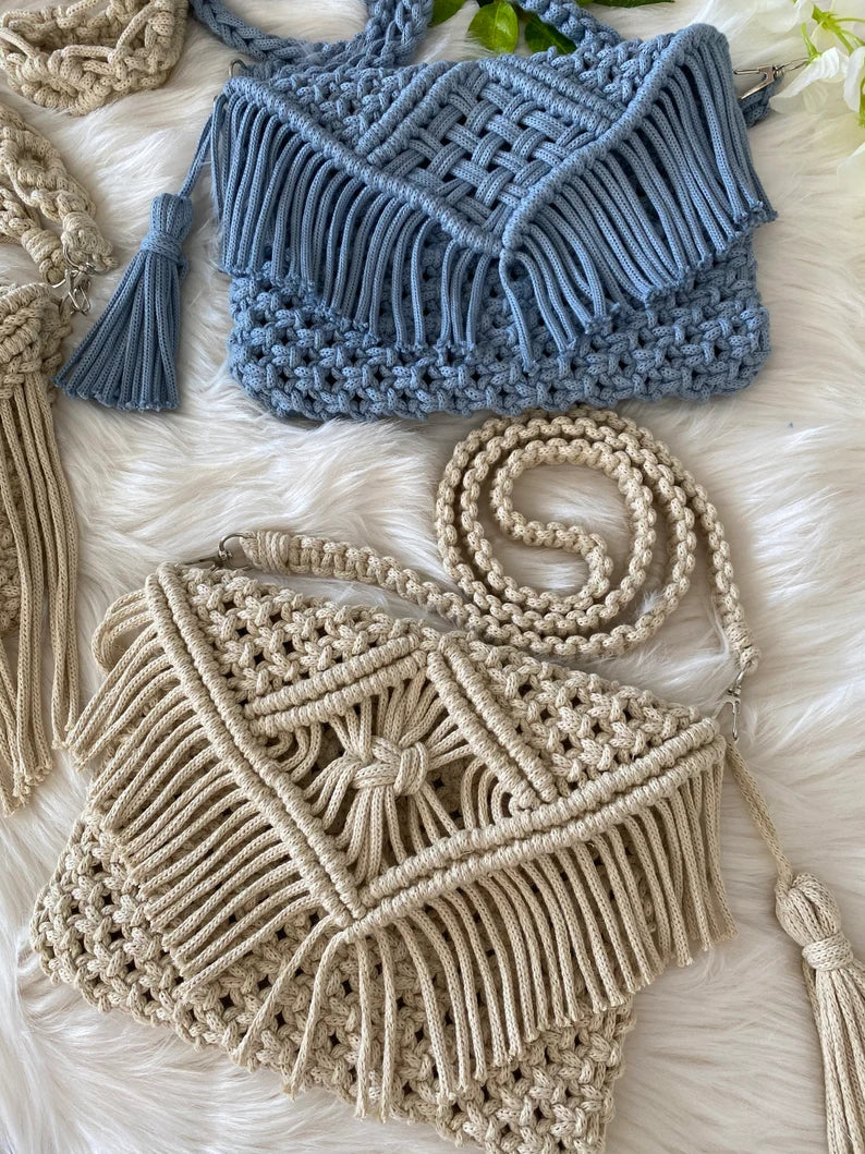 Stylish Handmade Macrame Sling Bags For Women’s macrame hand bag full size Beige