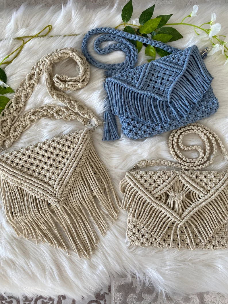 Stylish Handmade Macrame Sling Bags For Women’s macrame hand bag full size Beige