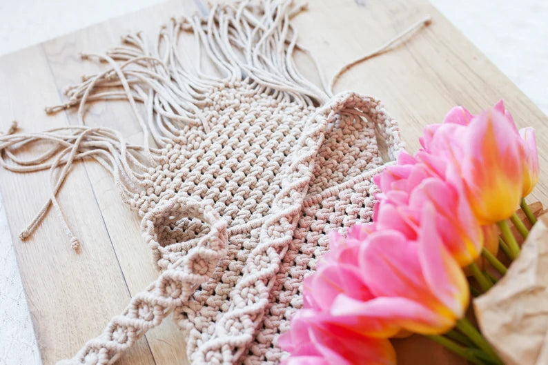 Stylish Handmade Macrame Sling Bags For Women’s macrame hand bag full size Beige